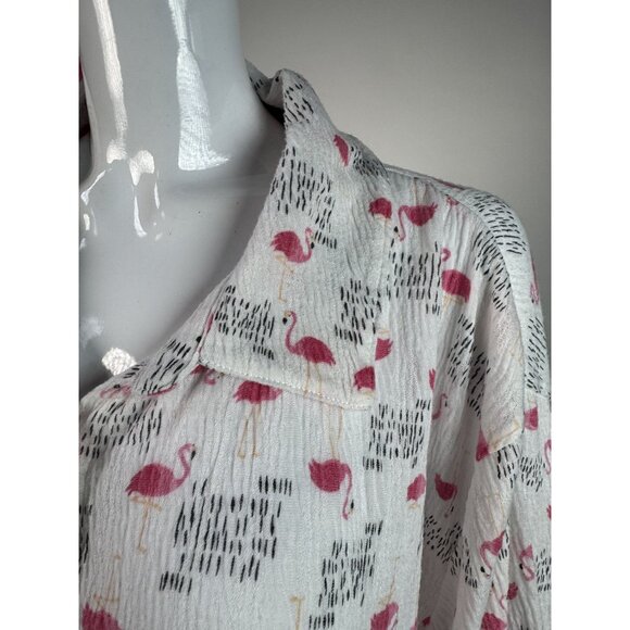 Flamingo Print Button-Up Nightshirt By I. Appel XL Polyester/Spandex Blend Made - Picture 2 of 16